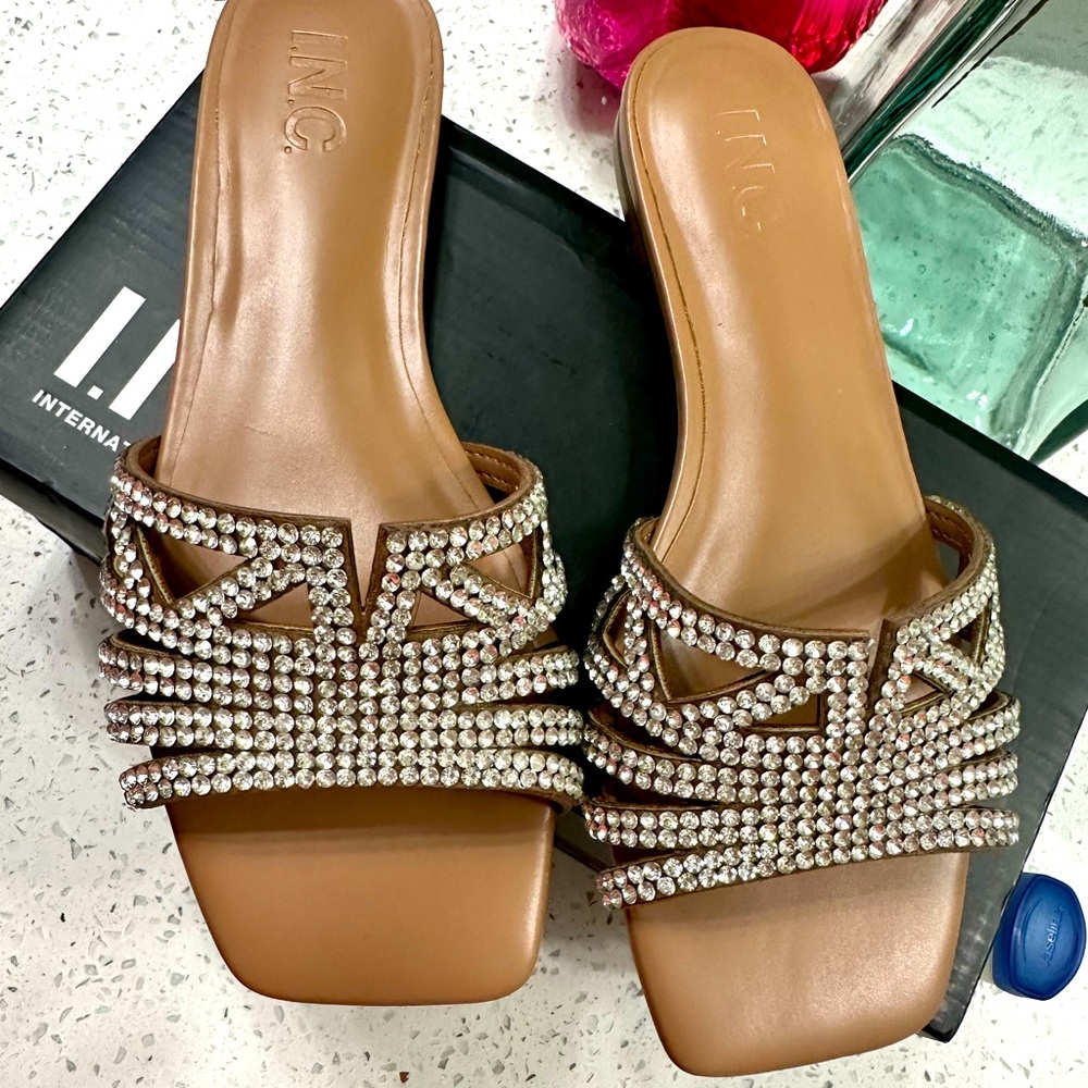 INC Nude Bling Sandals